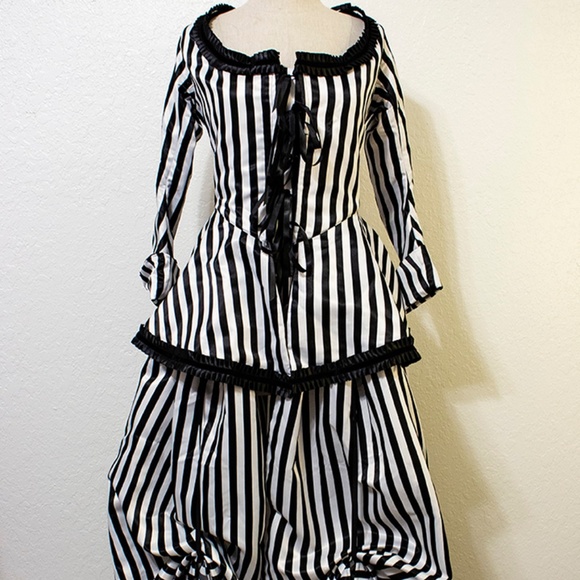 Black and White Striped Gothic Rococo Gown - Picture 6 of 11
